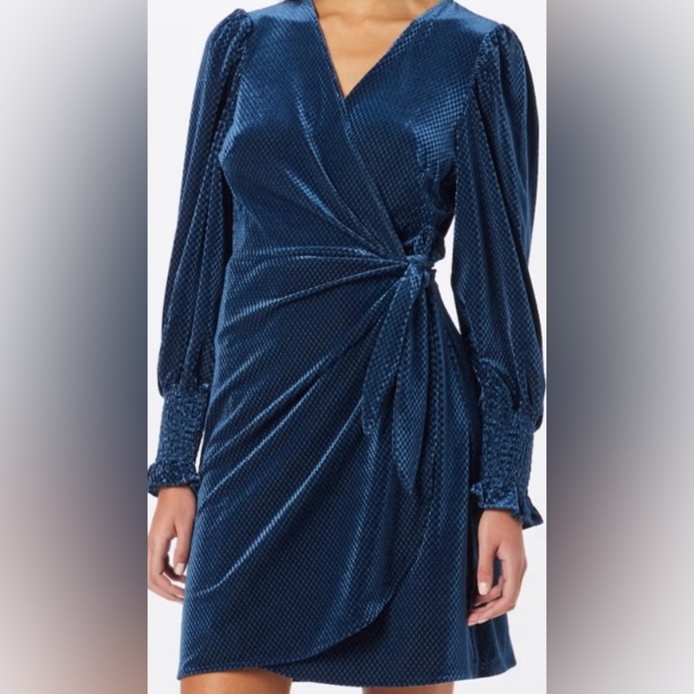 FRNCH Elegant Blue Wrap Dress NWT